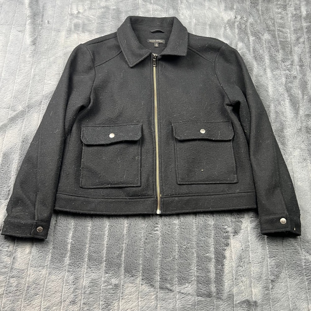 Banana Republic Womens Black Full Zip Utility Jacket Size M Pocketed 12443